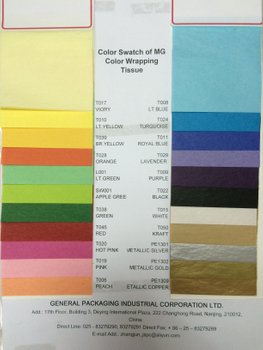 Color Swatch of 14 gsm MG Color Tissue 