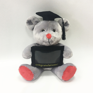 8inch Sitting Plush Graduation grey mouse with fram
