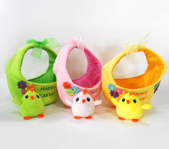 Happy Easter Decoration Gift Plush Easter Bunny Basket with Chicken
