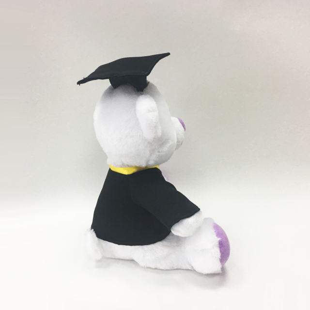 Stuffed Graduation White Bear plush purper paw with Cloth 