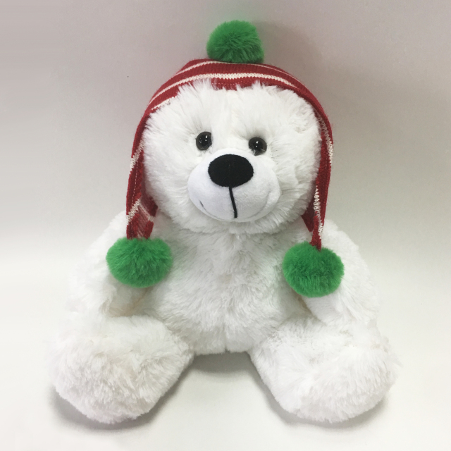 Christmas plush toy white bear with hat