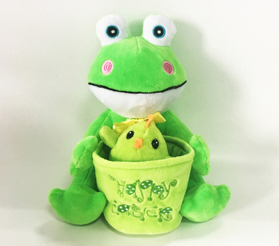 Green Plush frog and chicken in A Basket Easter Gift