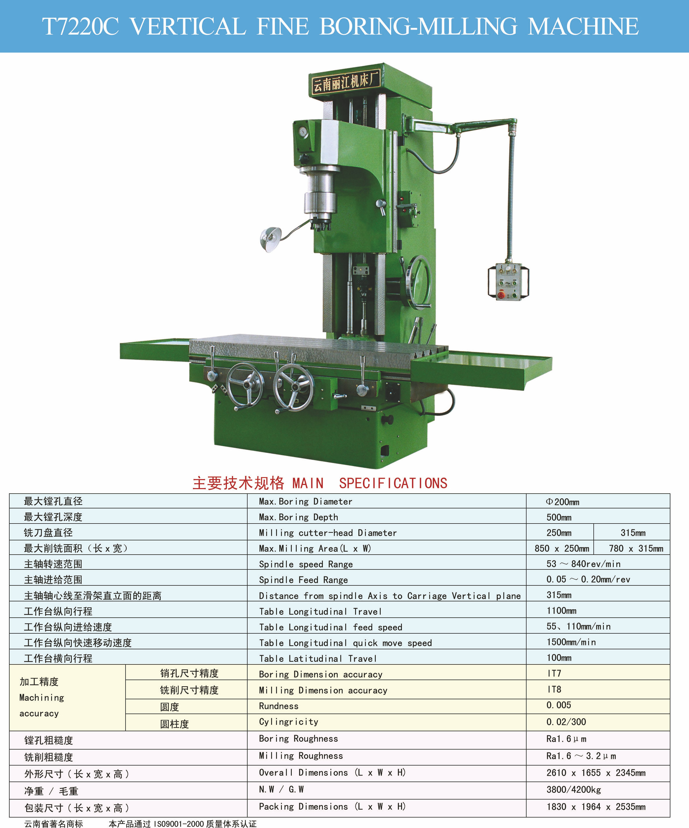 T7220C VERTICAL BORING AND MILLING MACHINE 