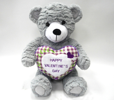 Customized Love Valentine Day Grey Soft Stuffed Plush Toys Bear