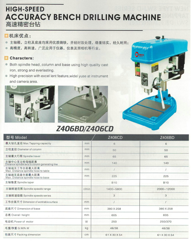 HIGH SPEED ACCURACY BENCH DRILLING MACHINE Z406BD