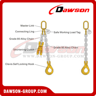 Eslinga de cadena de una sola pierna grado 80 / eslinga de cadena G80 para elevación y amarre