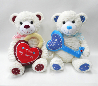 Sitting Design Plush Couple Teddy Bears Toys with Embroidered Red Heart 