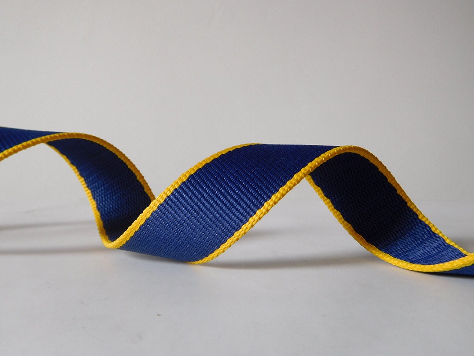25mm blue&yellow secondary color polyester webbing for dog belt