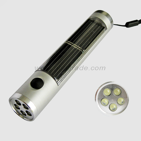5 LED Solar Rechargeable Flashlight Aluminium LED torch 