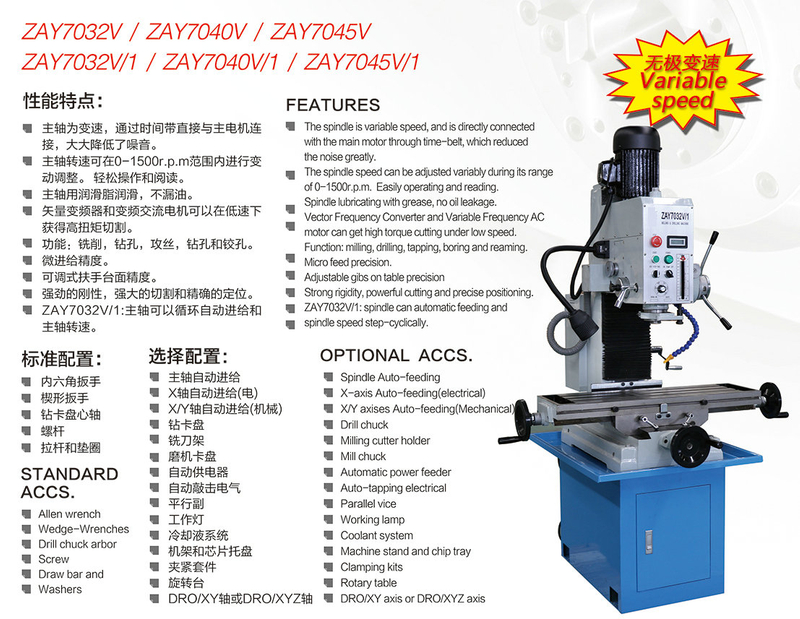 AUTO FEEDING AND SPEED -STEP -CYCLICALLY DRILLING AND MILLING MACHINE SPEED ZAY7032V/1-ZAY7040V/1-ZAY7045V/1