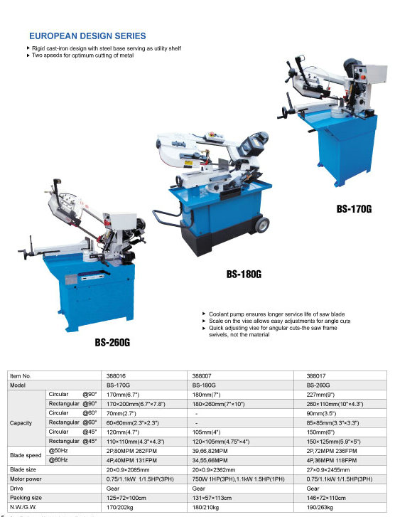 METAL CUTTING BAND SAW BS-170/BS-180G/BS-260G