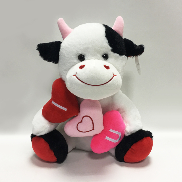 Cute Valentine Red Heart Soft Stuffed Plush Toy Cow