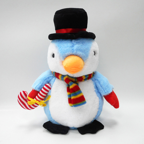 Super Soft Stuffed Blue Plush Penguin With Hat And Scarf