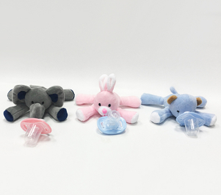 Infant Stuffed Animal Elephant Dog Rabbit Pacifier Holder Soft Toys