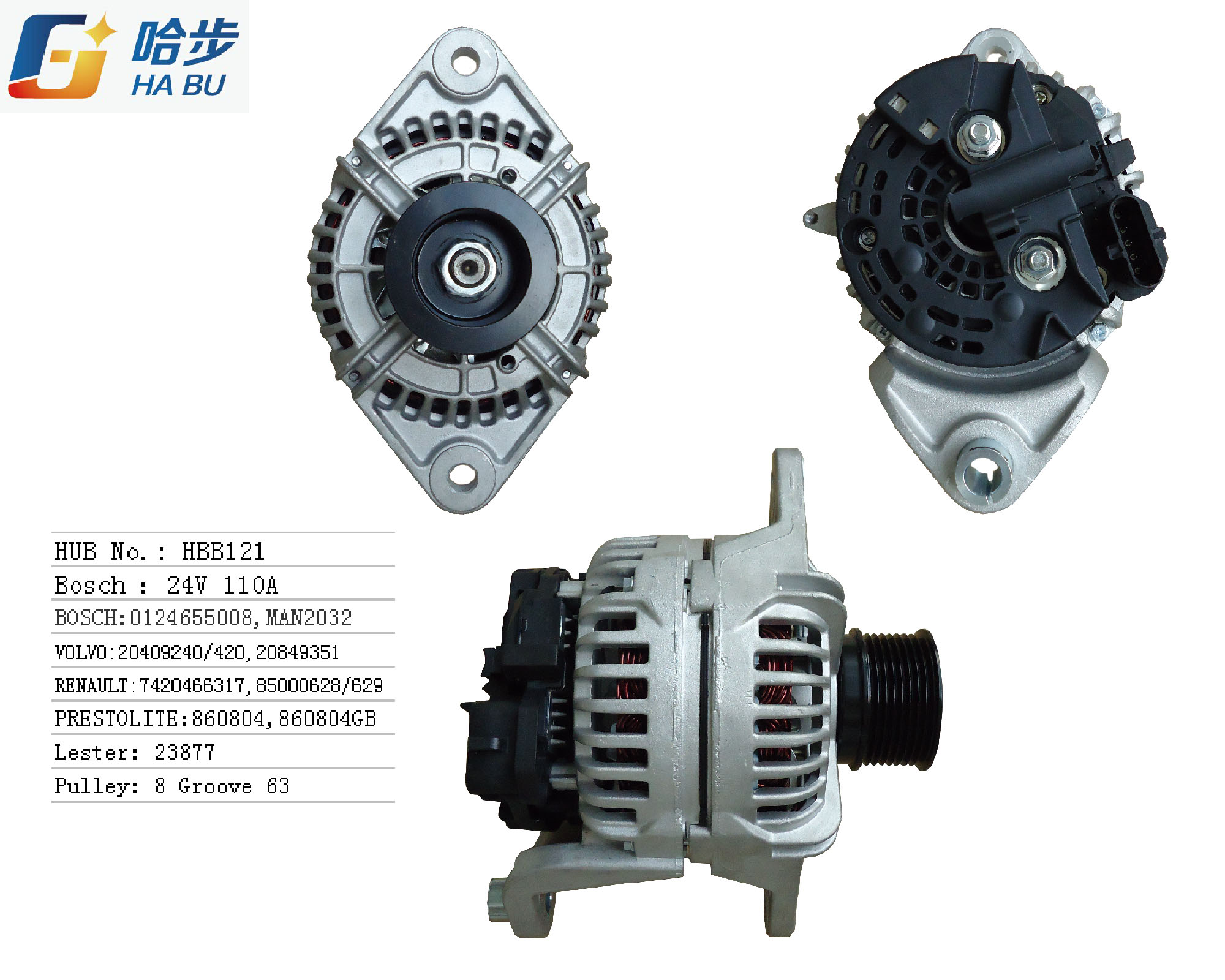 NEW ALTERNATOR VOLVO 0-124-655-008 0-124-655-012 20466317 50105895551 EC290