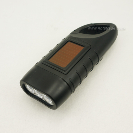 Dynamo Hand Crank And Solar Power LED Flashlight with Carabiner Clasp
