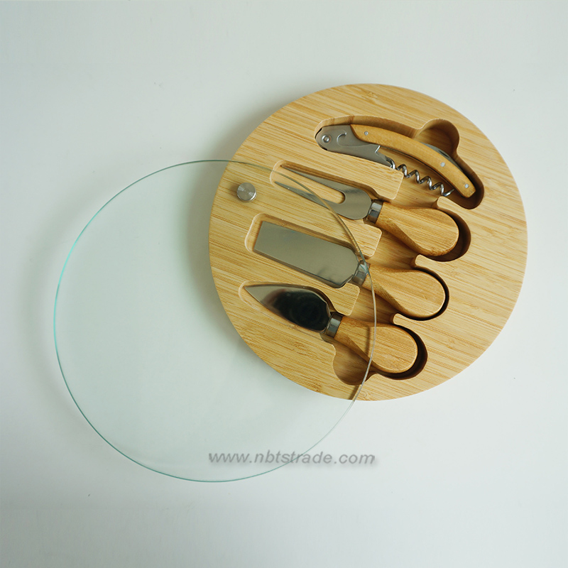 Glass Bamboo Serving Board with Cheese set