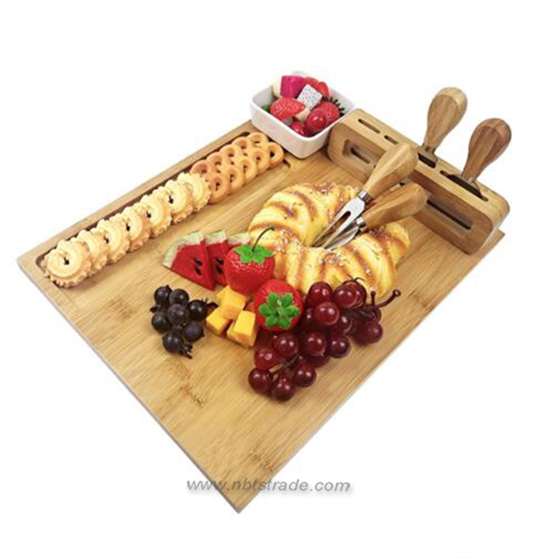 Multi Function Bamboo Serving Board with Cheese knives