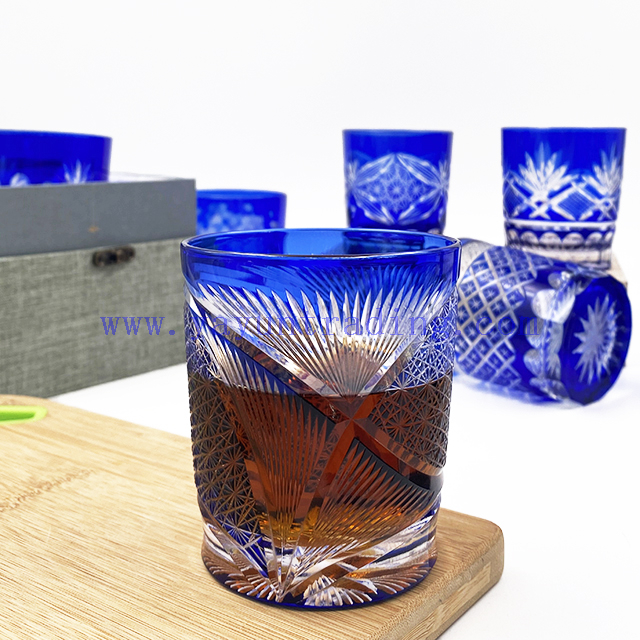 Bohemia Style 260ml Tumblers Overlay Hand Etched Bright Blue Wine Whisky Drinking Ware