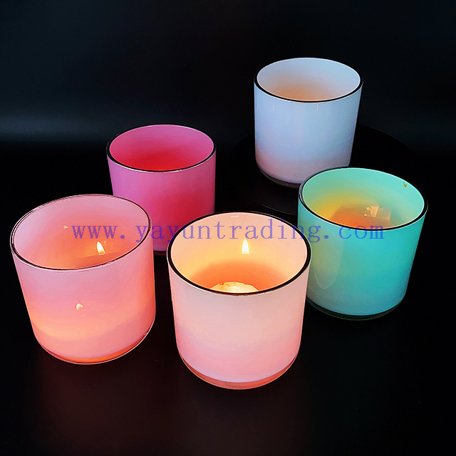 Custom Empty 16oz Colorful Candle Jars Vessel Container Glass Holder for Scented Candle Making with Silver Gold Rim