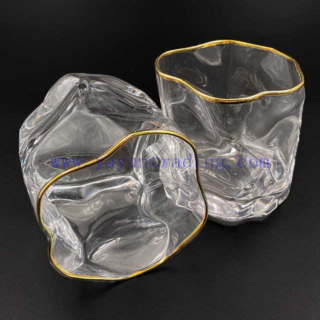 Simple Style Irregular Crystal Gold Rim Whiskey Glasses Glass Cup Creative Tumbler