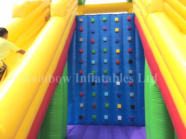 RB8047(13x10x8mh) Inflatable Climbing Rock Wall With Giant Slide For Sale