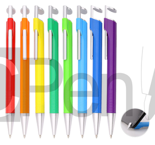 New design phone holder pen advertising promotional plastic ball pen with unique slim clip 