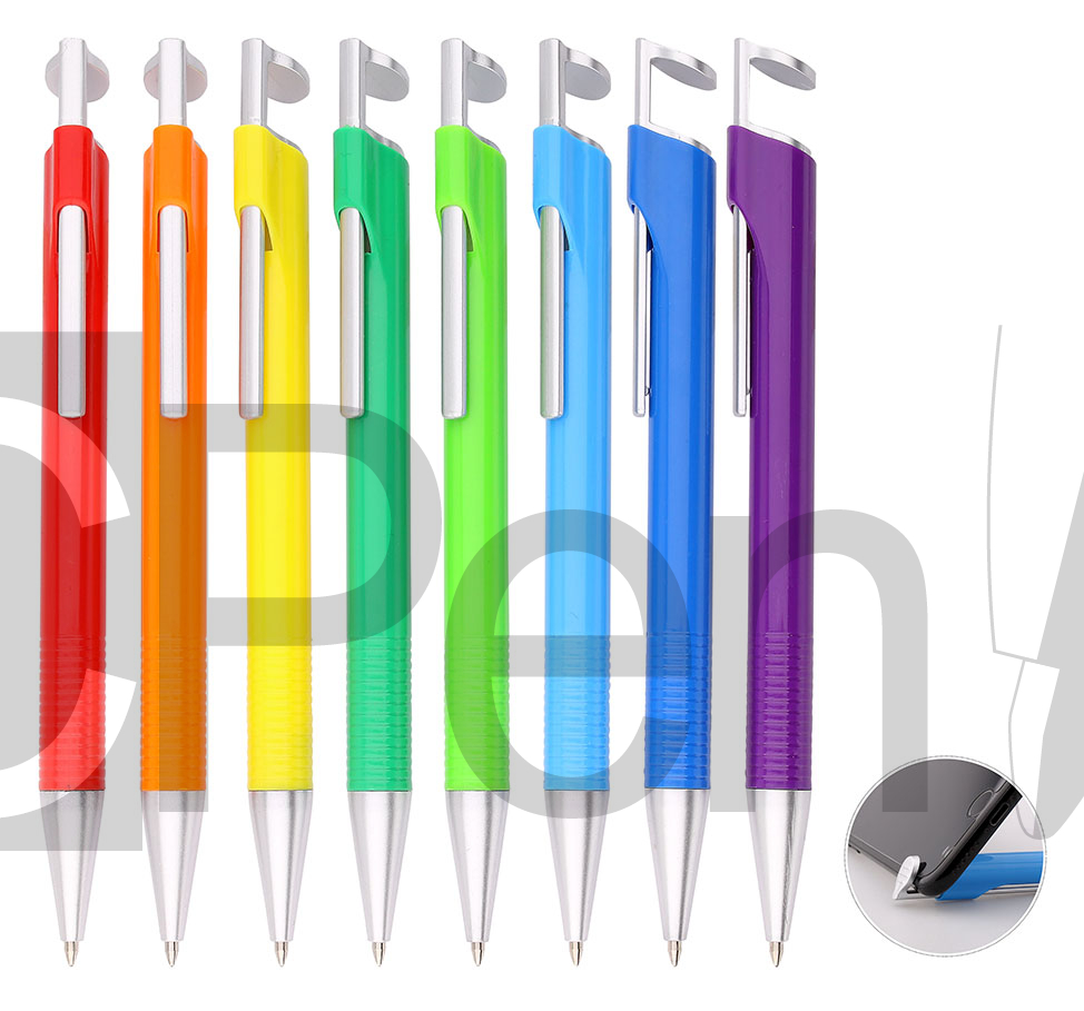 New design phone holder pen advertising promotional plastic ball pen with unique slim clip 