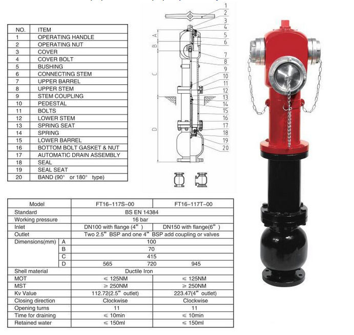 3 Ways BS Standard Dry Barrel Pillar Fire Hydrant