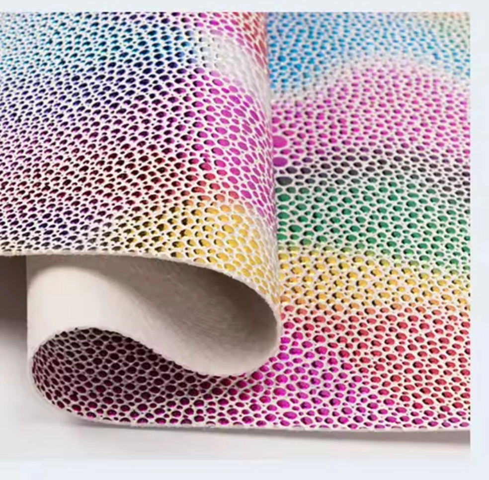 Rainbow Shining Bow Color Texture Embossed 1.0mm PVC Synthetic Leather Product for Sofa Bag Belt Fabric 彩虹闪亮蝴蝶结彩色纹理压花1.0毫米PVC合成革产品用于沙发包带面料