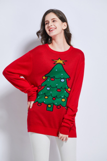 Team club player promotion theme motif jacquard unisex knitting Christmas tree red Xmas sweater