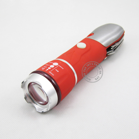 Multi Function Adjustable LED Flashlight with Multi Tool And Hidden Hammer And Cutter