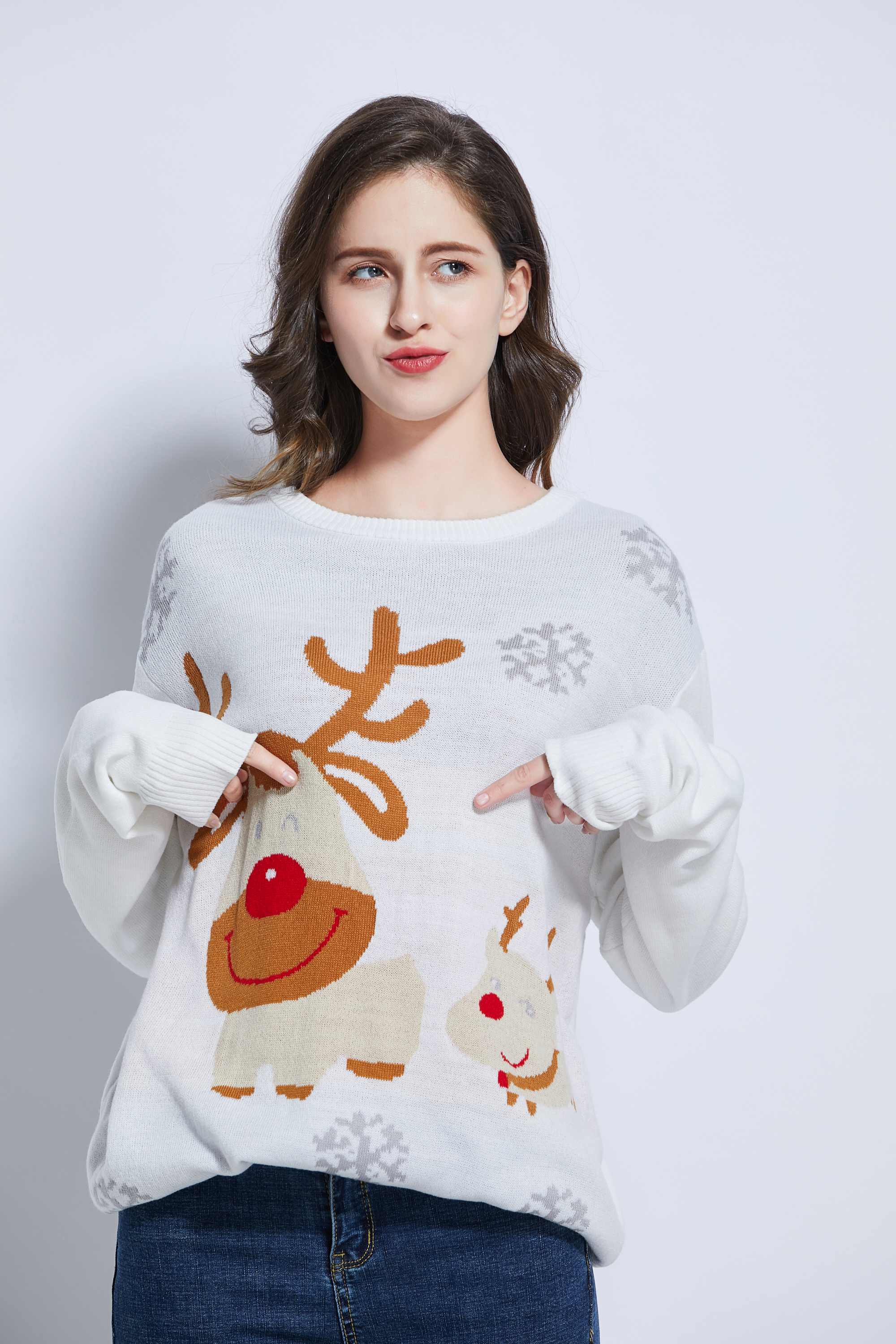Team club player promotion jacquard unisex knitting Christmas design rudolph reindeer ugly Christmas sweater Xmas sweater