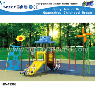 Aire de jeux combinée enfants toboggan et balançoire sur stock (HC-13903)