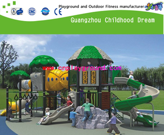 绿色屋顶的高质量儿童室外滑梯游乐设备 (H13-10028)