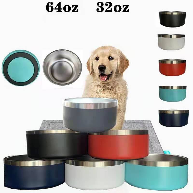 Customize Double Walled Stainless Boomer Dog Bowl Food-Grade Pet Feeder Metal Thermal Large 64 oz Insulated Steel Pet Bowls