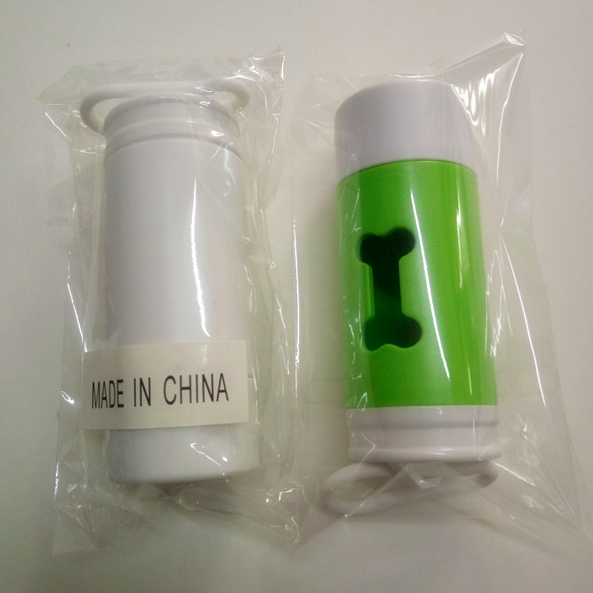 Promotional custom Biodegradable plastic LED Flashlight dog shape pet poop waste bag holder dispenser with Torch