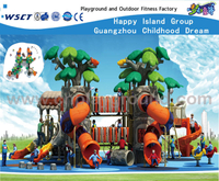Green Tree House Castle Children Patio de acero galvanizado con diapositiva Curvy (HF-10902)