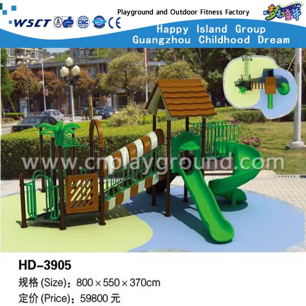 Kindergarten Kunststoff Rutsche Outdoor Baum Haus verzinktem Stahl Spielplatz Kinder Spielgeräte (HD-3905)