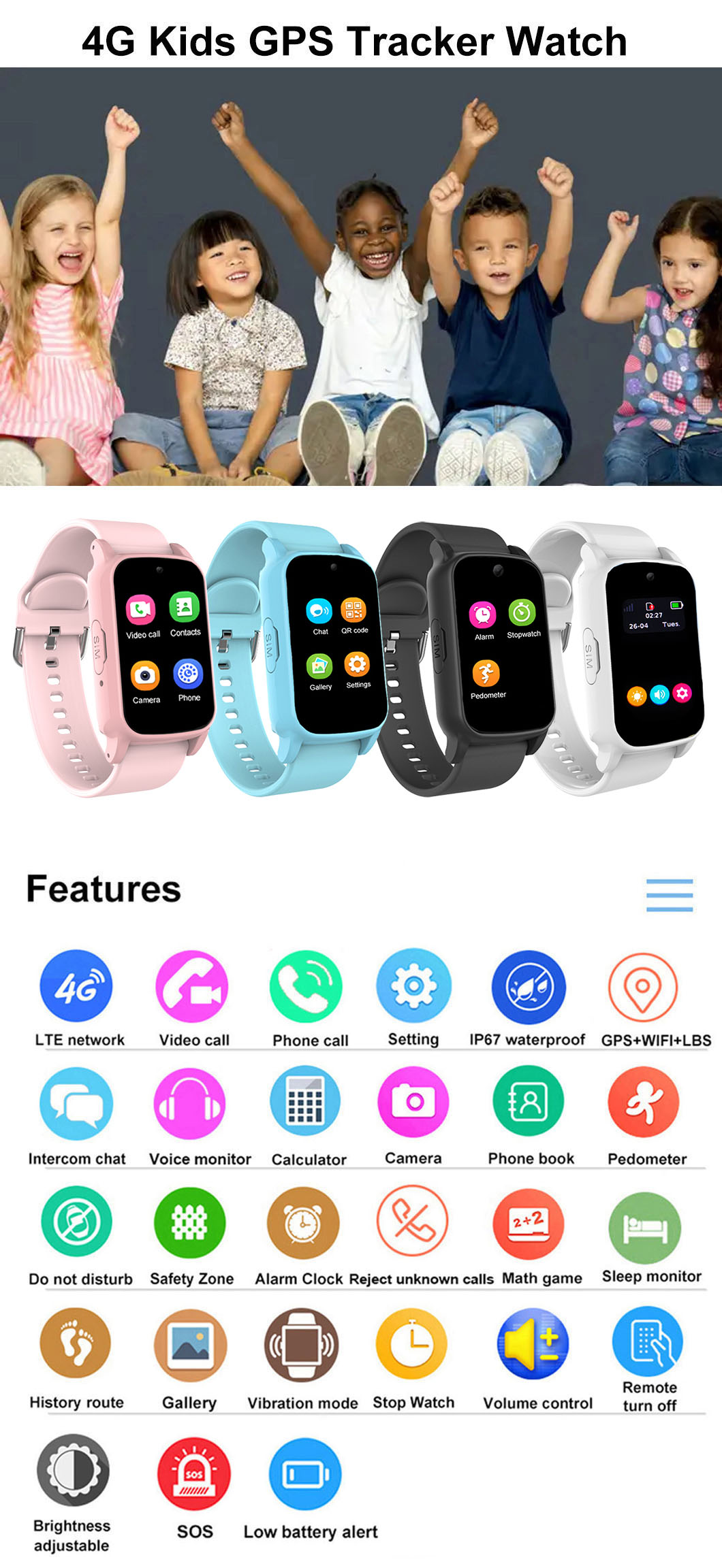 Geo-fence 4G Long Battery Kids GPS Watch Y6C Orologio GPS per bambini con batteria lunga 4G Geo-fence Y6C