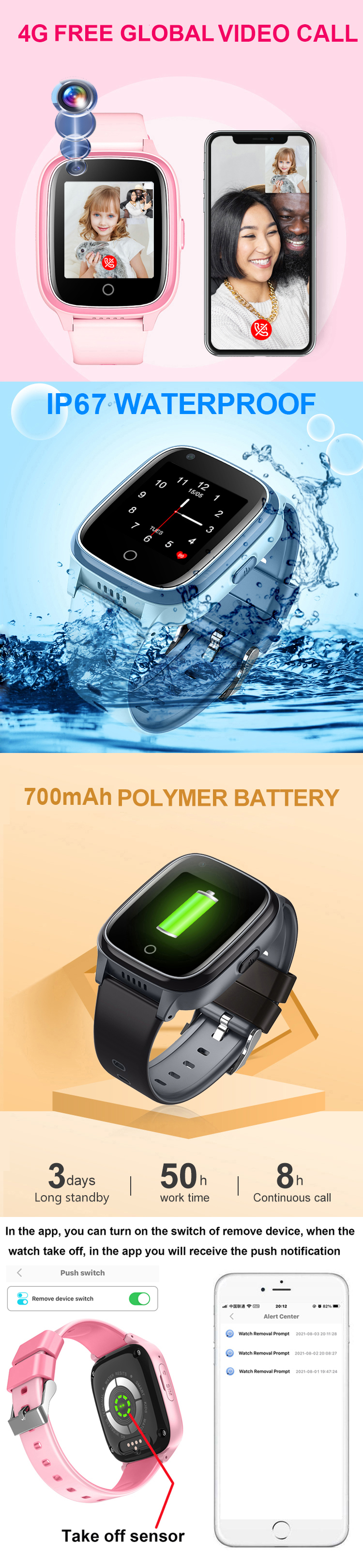 Removal Alarm 4G Kids GPS Watch D31U Alarme de retrait 4G Montre GPS pour enfants D31U