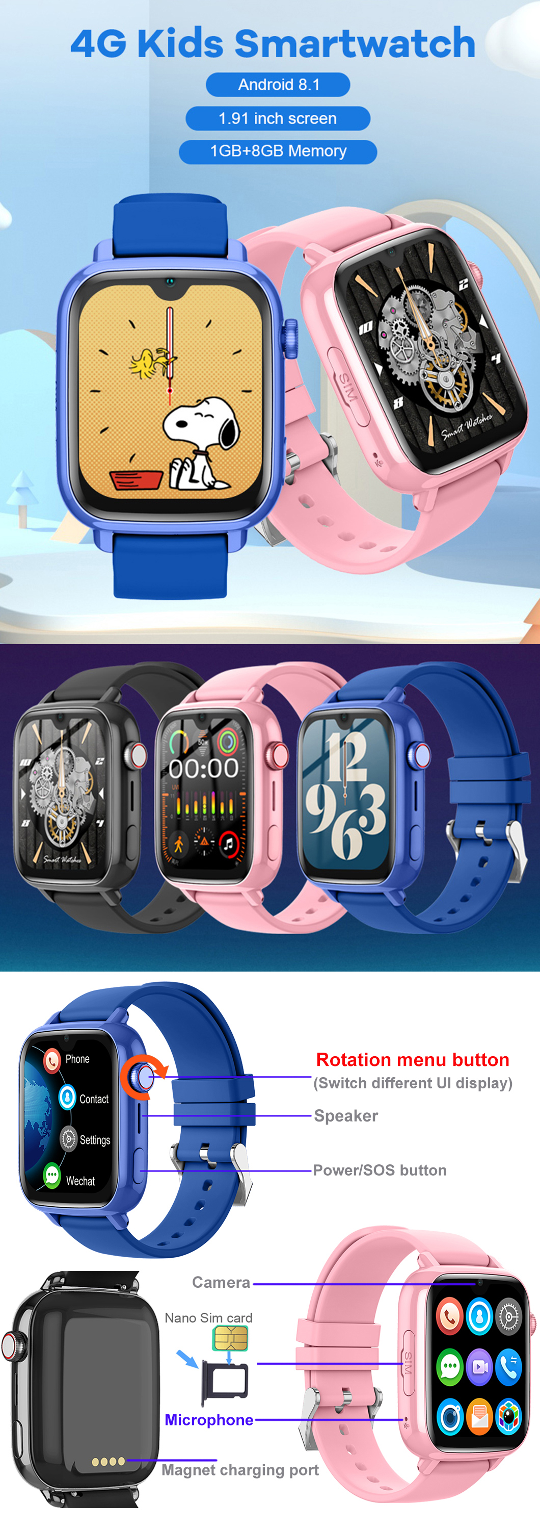1.91" Large Screen 4G Kids GPS Watch D49C Reloj GPS para niños 4G con pantalla grande de 1,91 pulgadas D49C