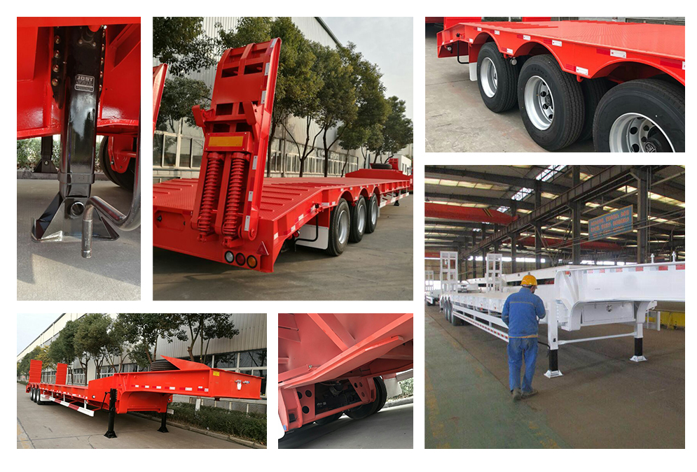 Low Prices 120 ton 4 axles Flatbed Low Bed Truck Semi Trailer in China