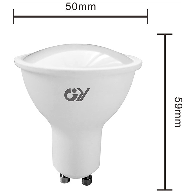 GY GU10 LED Bulb 7w (75w Equivalent) 6500k Cool White, 600lm, 120 Degree Beam Angle, Stepless Dimming, Pack of 6