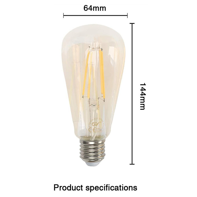 GY Vintage Edison LED Light Bulbs 8W Equivalent To 80W 850 Lumens Warm White High Brightness 2700K Antique LED Light Bulb ST64 Clear Glass Pack of 6 Gold Tone