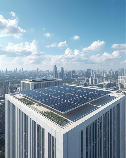 Edifício Comercial com Painéis Solares de Perovskita