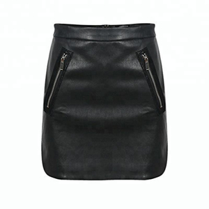 P18E040BE women basic solid casual mini wrap leather skirt with zipper pocket