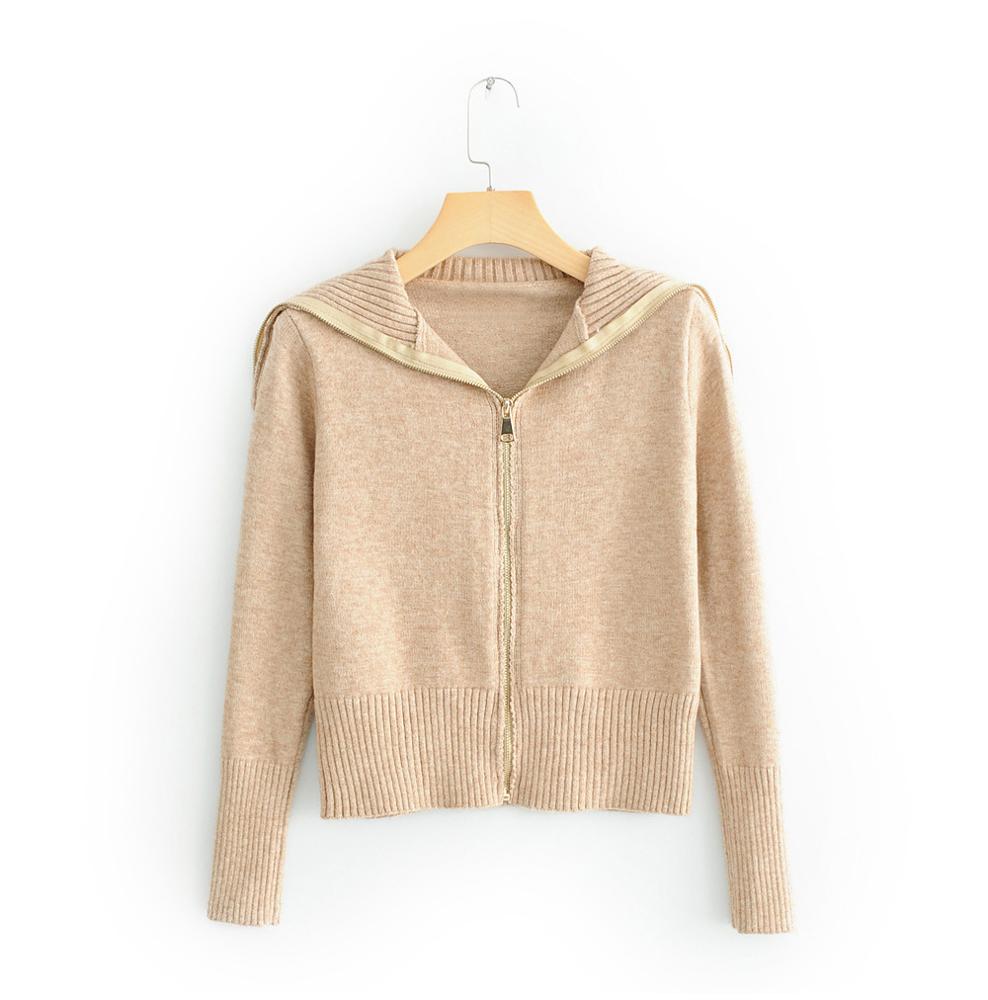 Women's autumn winter OEM wool or cashmere knitted zip up hoodie sweater cardigan