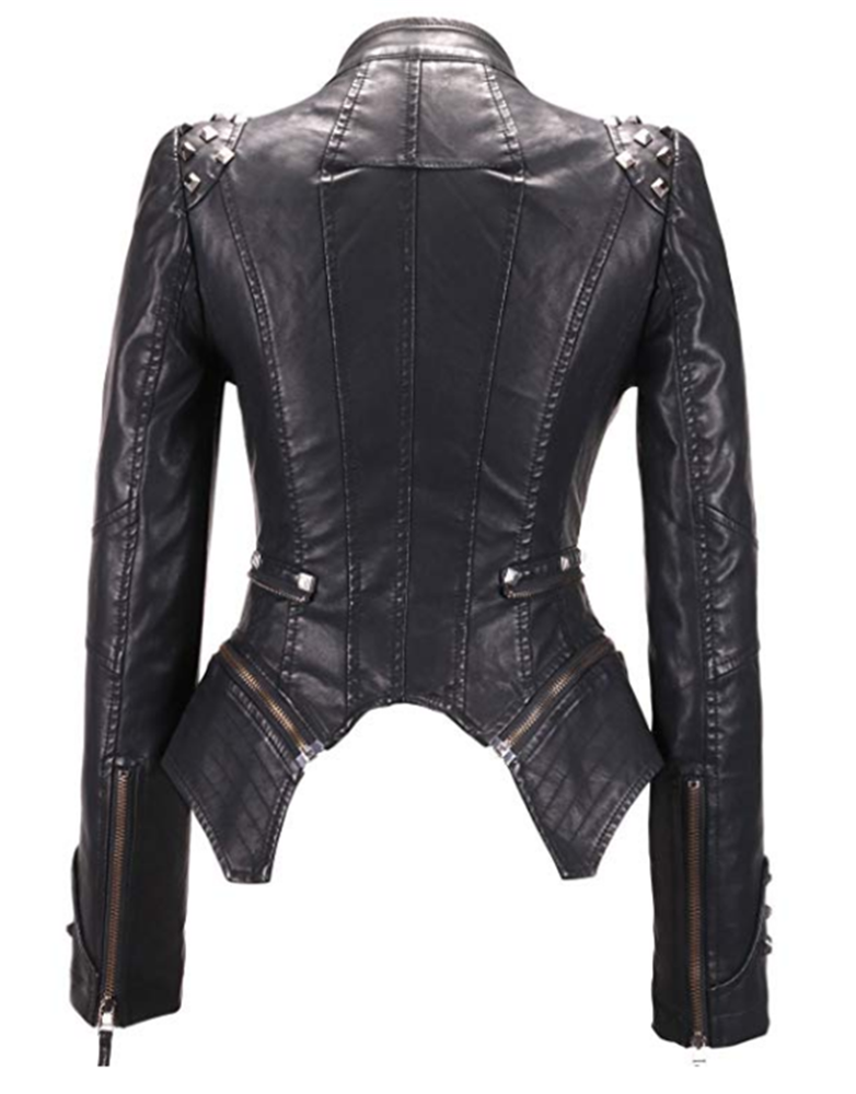Women's Fashion Studded Perfectly Shaping Sheep Leather Biker Jacket