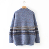 2019 Spring Women's Wool Cashmere Knit Blank Sweater Cardigan with Striped Jacquard